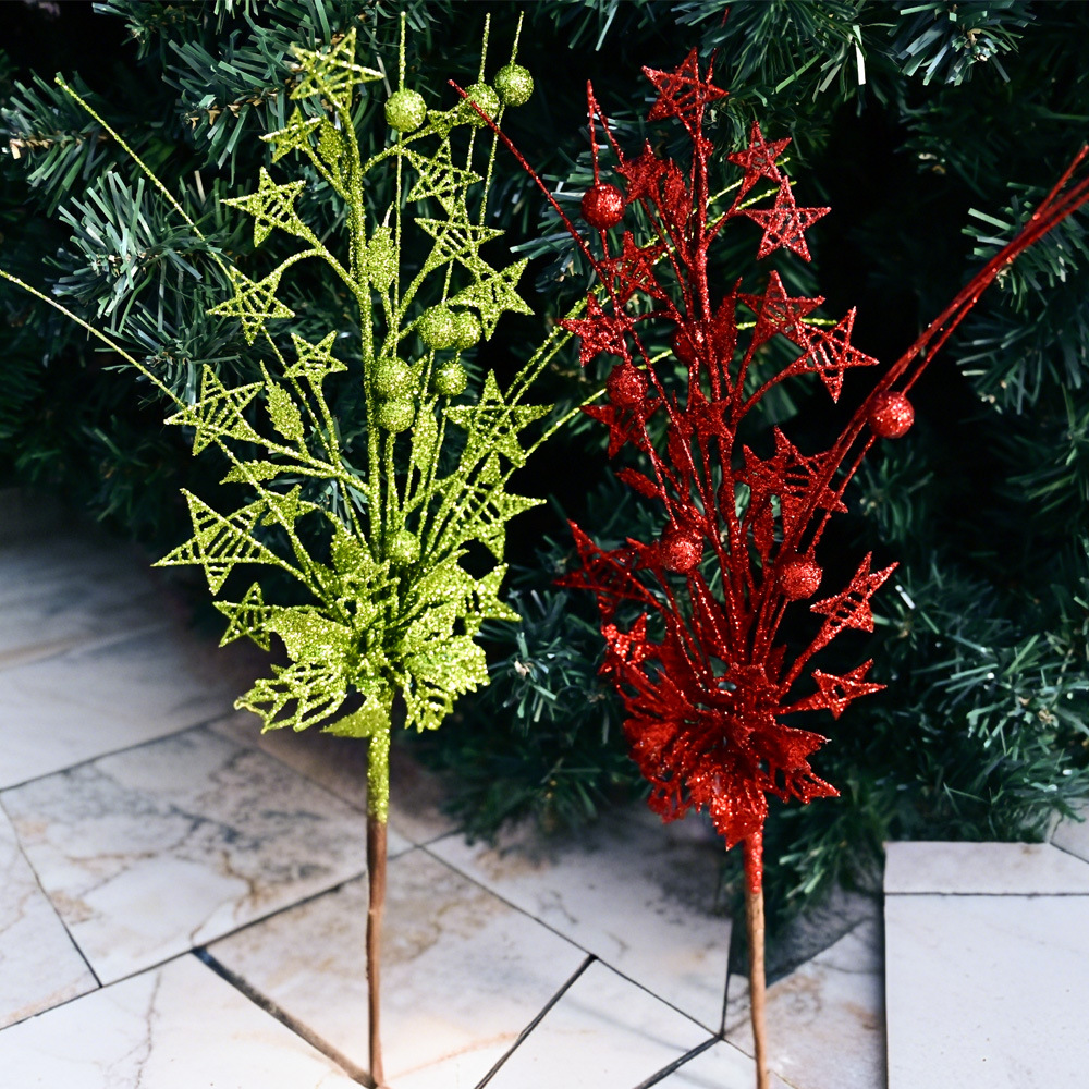 Estrellas huecas bayas flores navideñas transfronterizas festivas decoración de la fiesta atmósfera props hojas de navidad navidad
