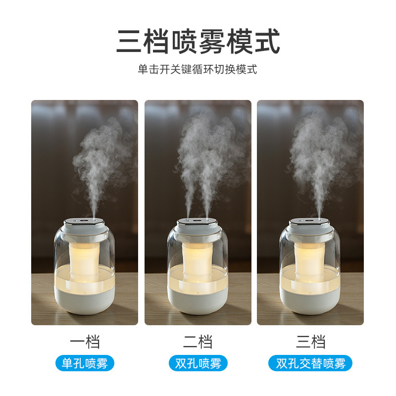 新款双喷大容量加湿器家用卧室氛围灯大雾量静音喷雾器usb净化器|undefined