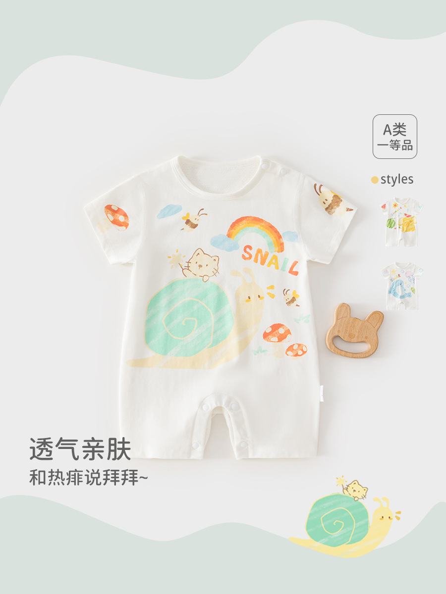 Baby overcoat verano delgado bebé hombre camiseta de manga corta ropa de recién nacidos suave ilustración de algodón amoníaco ropa de escalada clase A image 2