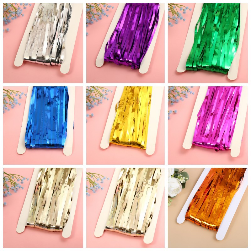 Cortina de seda de lluvia 1*2 M cinta de seda de lluvia brillante oro boda escenario Fondo diseño borla cortina de seda de lluvia fábrica al por mayor