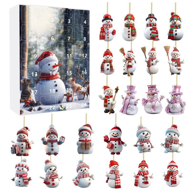クリスマスが来たカウントダウンブラインドボックスかわいい雪だるまアクリルペンダントクリスマスカレンダーブラインドボックス|undefined