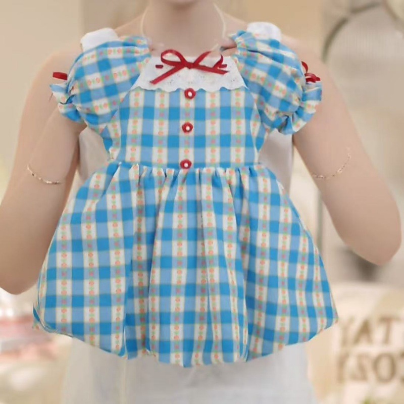 [Xianning Seven] Niñas 2025 verano nuevo estilo francés cintura todo fósforo capullo de muñeca cuello de muñeca vestido a cuadros