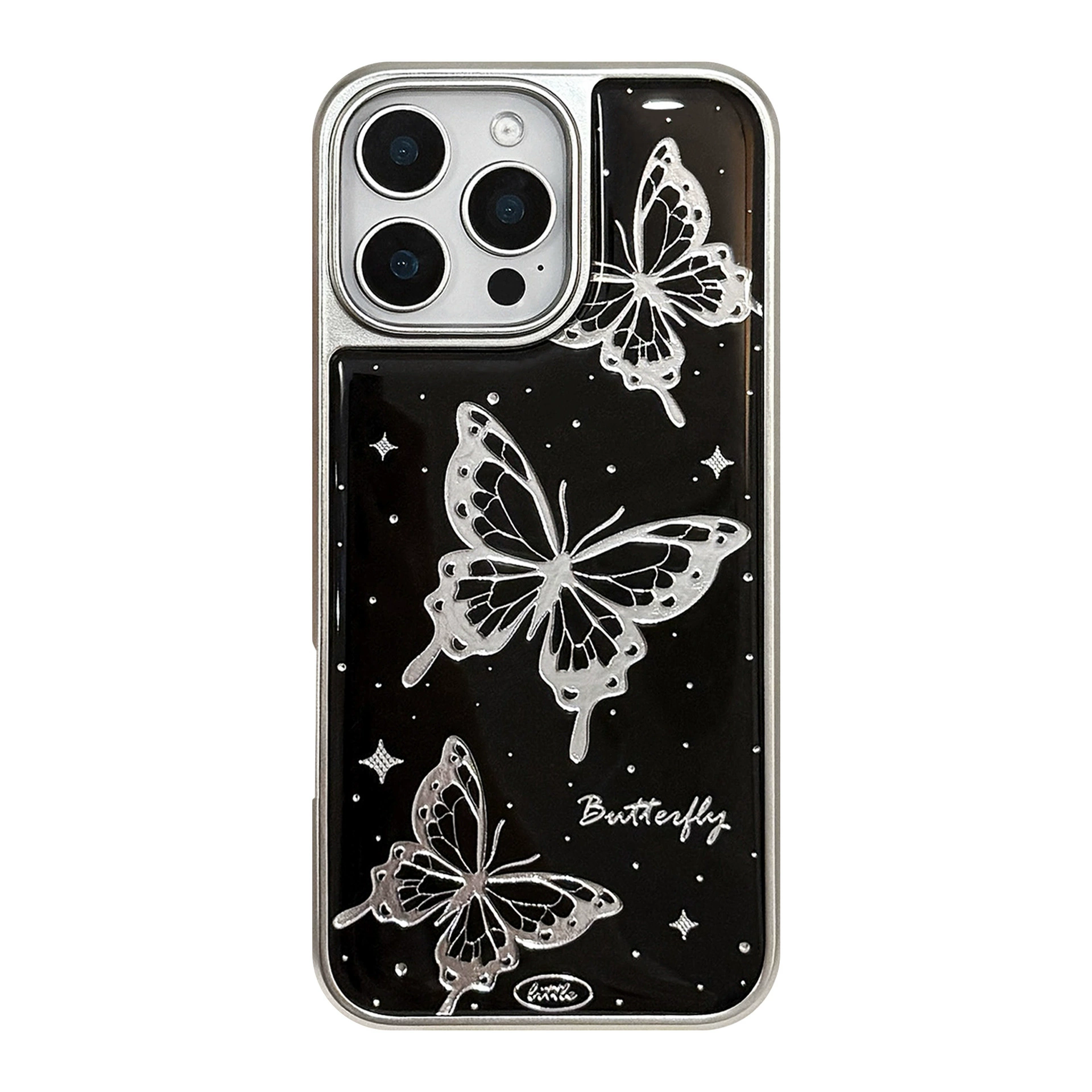 Чехол для телефона совместим с iPhone/Huawei/Samsung, серебристая рамка с ажурными бабочками