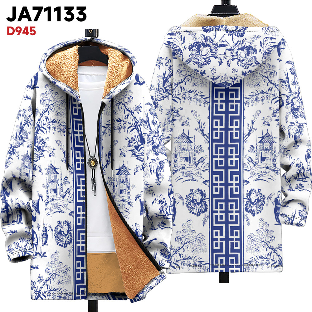 Multi pattern autumn and winter cotton jacket with French velvet 3D printing hooded cardigan zipper pocket thickened_voghion.com