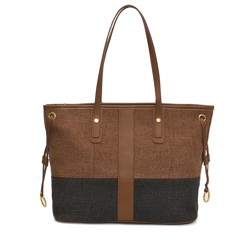 Denim color en contraste retro mano portando bolso Tote femenino transfronterizo nuevo bolso de hombro europeo y americano de gran capacidad con textura