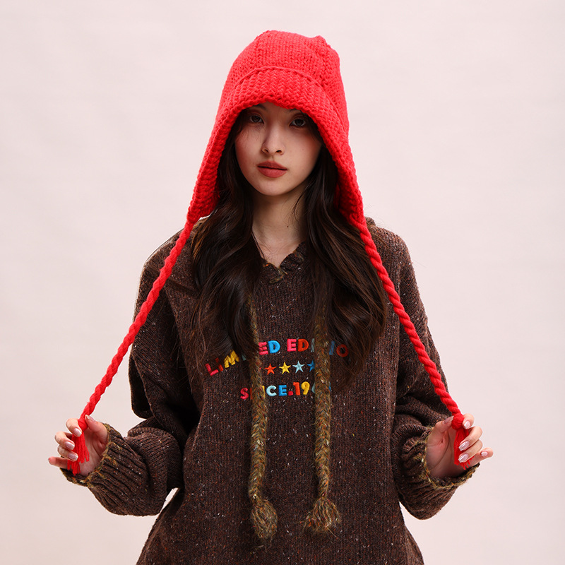 Koreanische version spitze up süße, niedlich, warm und vielseitig Rotkäppchen kinder winter gestrickte garn ohr_voghion.com