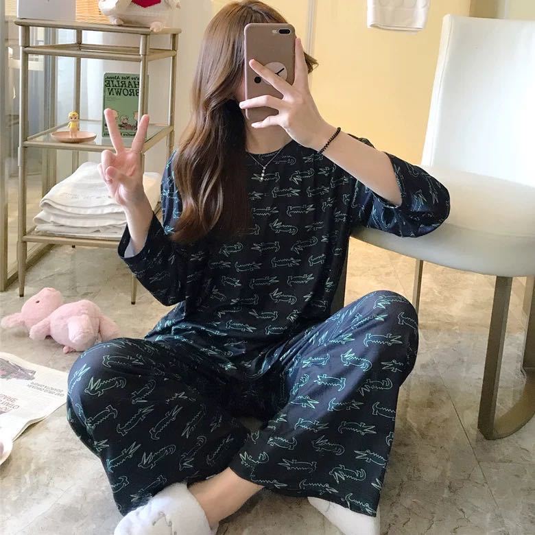 Pijamas de manga larga de las mujeres de primavera y otoño más tamaño pijamas de verano de las mujeres ropa de abrigo estilo coreano pijamas de las mujeres más tamaño traje de desgaste para el hogar image 33