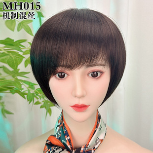 Wig for Middle-aged and Elderly Female Mother's Real Hair Full True Short Hair Natural Full Head Cover for Summer Thin Straight Hair with Straight Bangs
