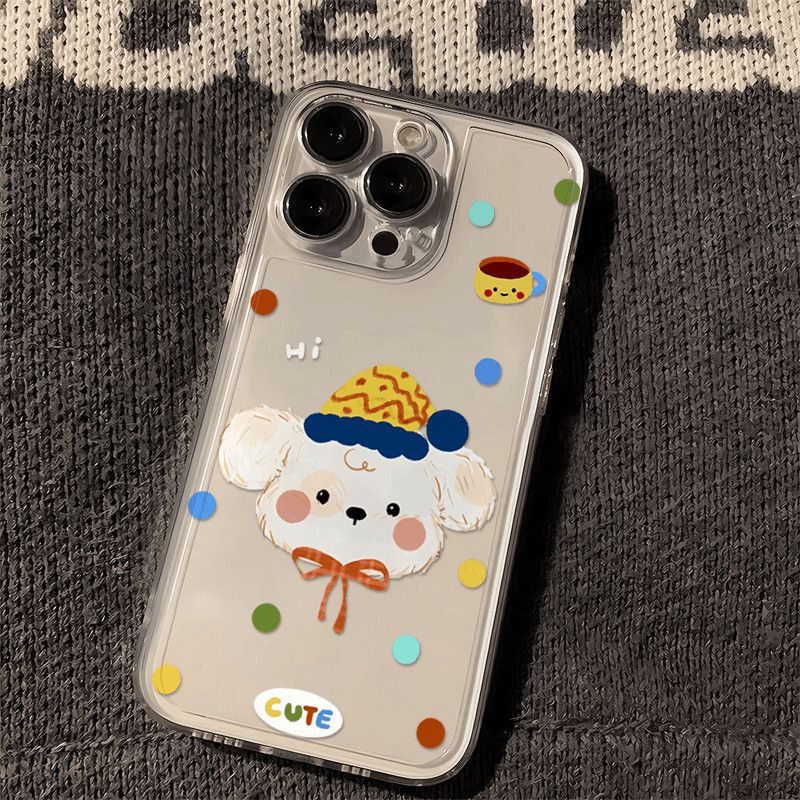 Coffee puppy for Apple 16/12/13 phone case 14/15promax transparent 7/8P soft XS fine hole through