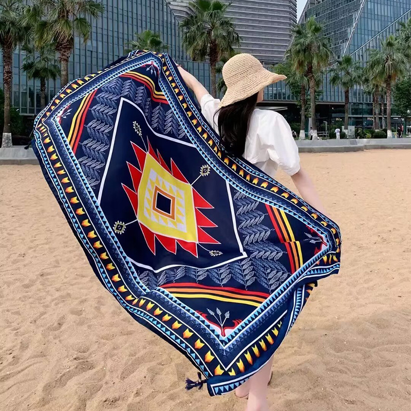 Sopa de satén de twill para mujeres 2025 bufandas de viento nacional de verano tibetanas bufandas de seda protector solar lago Qinghai turismo foto toalla de playa