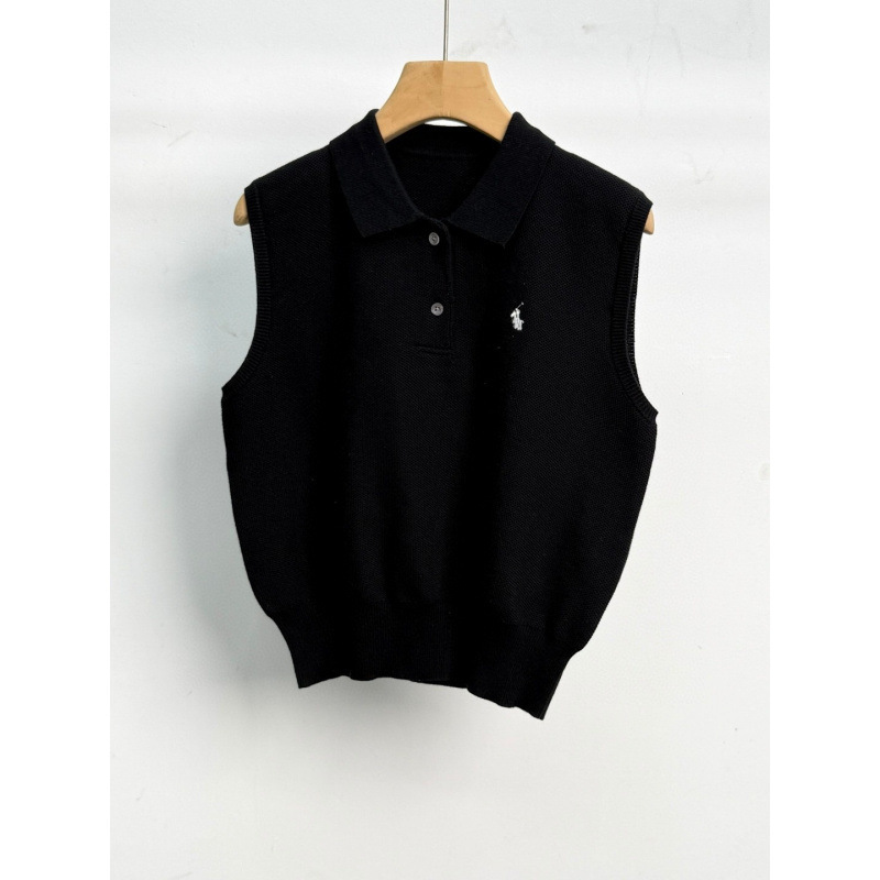 Rl Ralph Lauren Logo Vest Knitted Sleeveless American-Style Knitwear Short Embroidered Polo Collar for Women