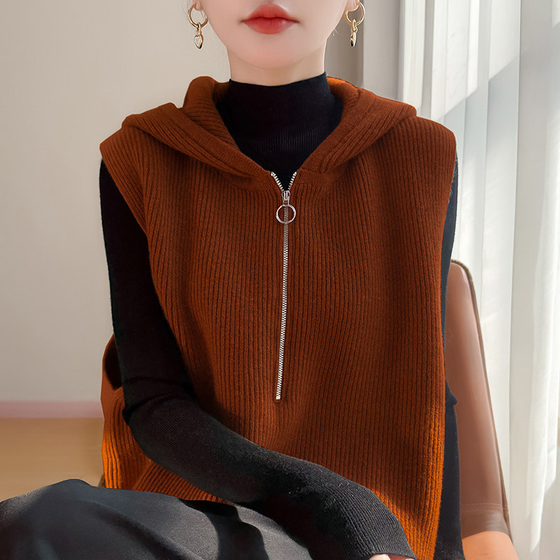 2026 Autumn/Winter New Knitted Hooded Vest for Women, Cardigan with Zipper, Sleeveless Sweater, Layered Vest 2026 Autumn/Winter New Knitted Hooded Vest for Women, Cardigan with Zipper, Sleeveless Sweater, Layered Vest