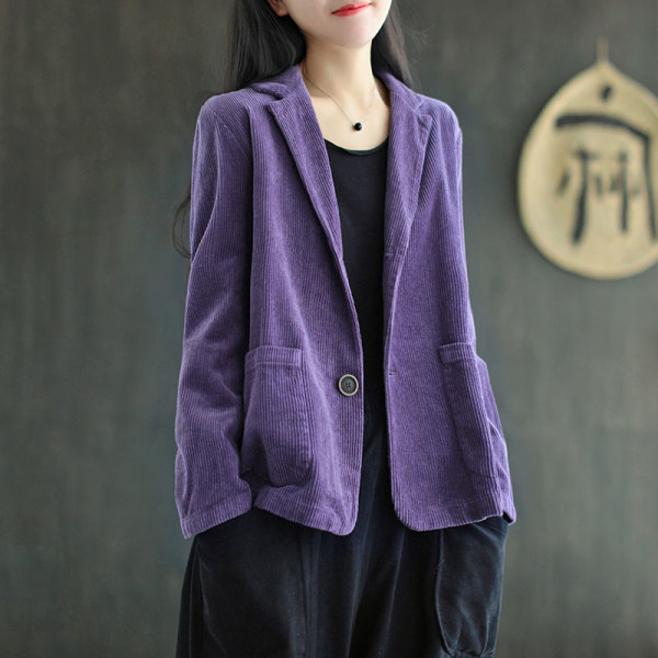 2021 Autumn and Winter New Corduroy Mid-length Suit Jacket Artistic Retro Loose All-match Long-sleeved Top Women's Trendy