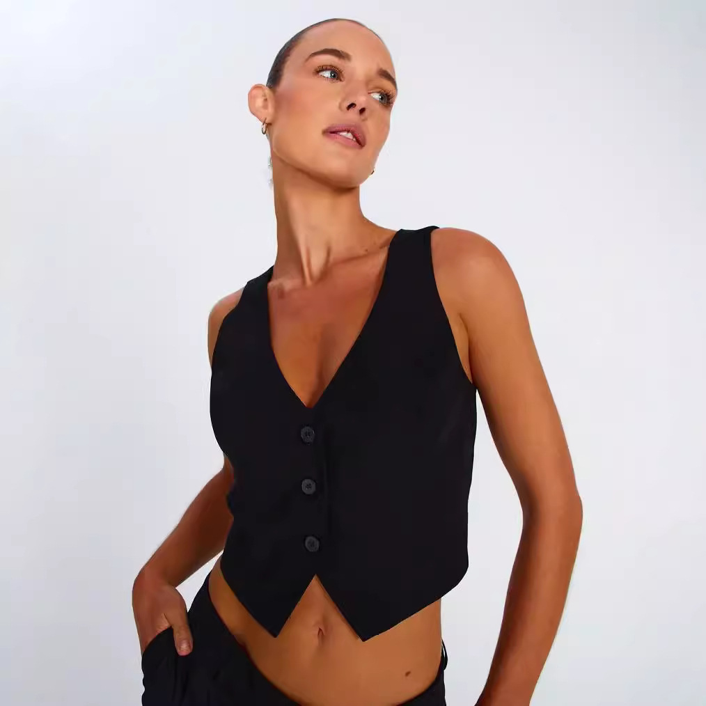 2023 Summer Women's Casual Sleeveless European and American Design Suit Vest