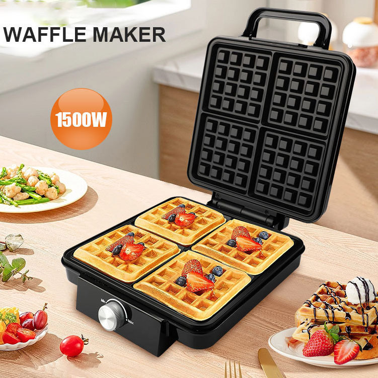 Máquina de waffles transfronteriza de cuatro piezas, cocina doméstica, máquina de desayuno, máquina de sanchilla, bandeja para hornear eléctrica Waffle machine