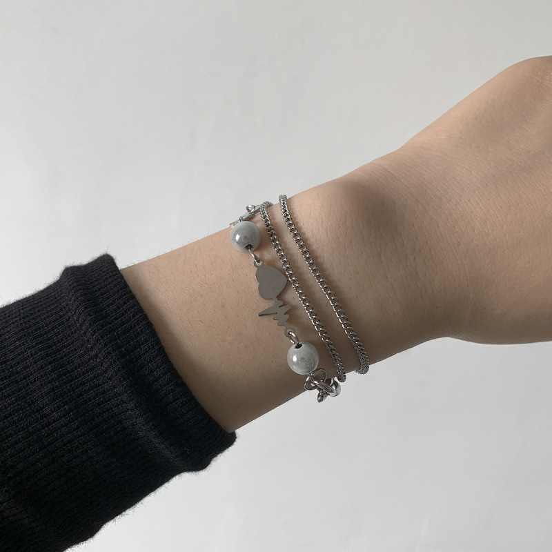 The feeling of a heartbeat! Pearl Stitching Bracelet Women's Korean-style Multi-layer Street Beat Bracelet Jewelry for Men