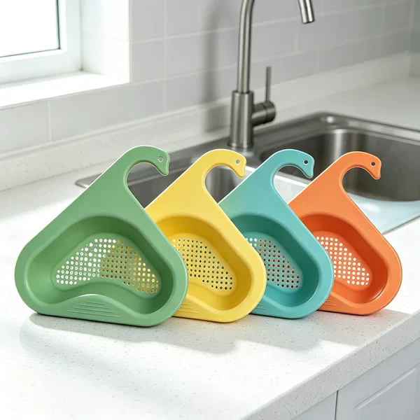 Swan-shaped Drain Basket, Creative Multifunctional No-Drill Kitchen Sink Fruit and Vegetable Washing Basin, Water Filter Rack, Filter Mesh