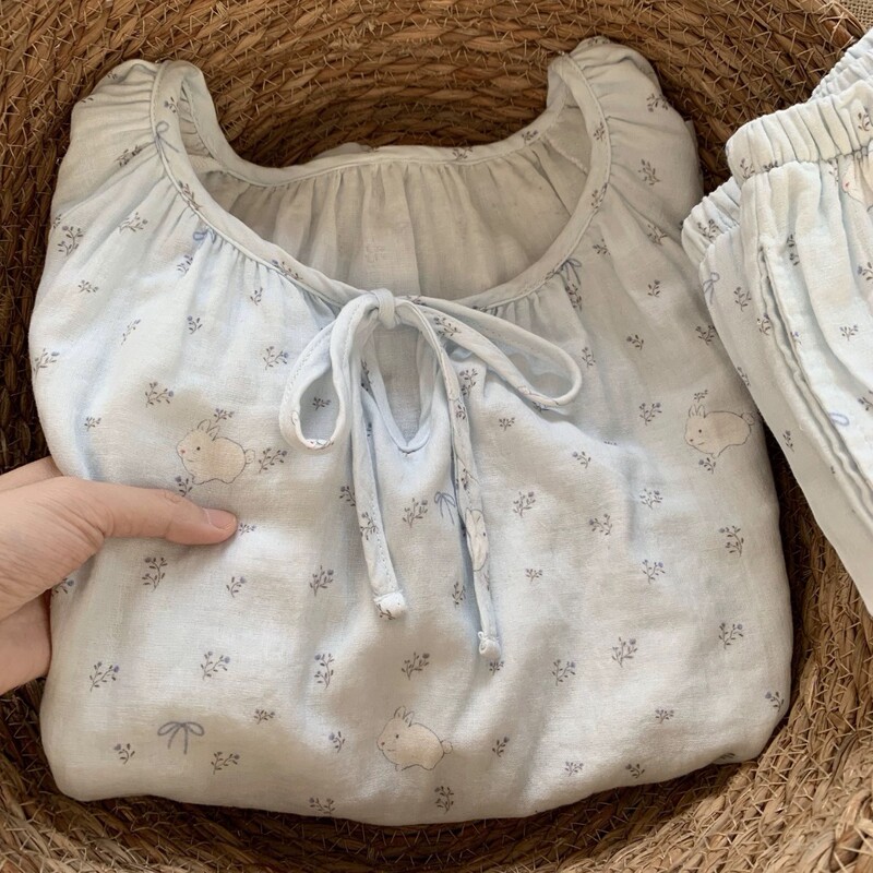 Korean Sweet Floral Bunny Pajamas for Women Spring and Autum New Loose Casual and Comfortable Long-Sleeved Home Wear Set