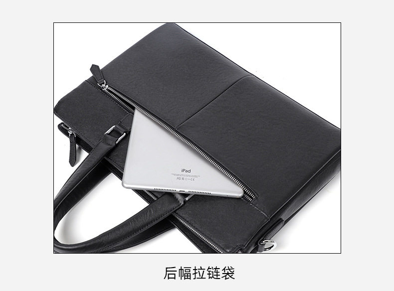 Túi xách nam công sở da bò lớp đầu kiểu mới, túi đựng laptop 14 inch sức chứa lớn 37×10×26 cm — Màu đen chi tiết 9