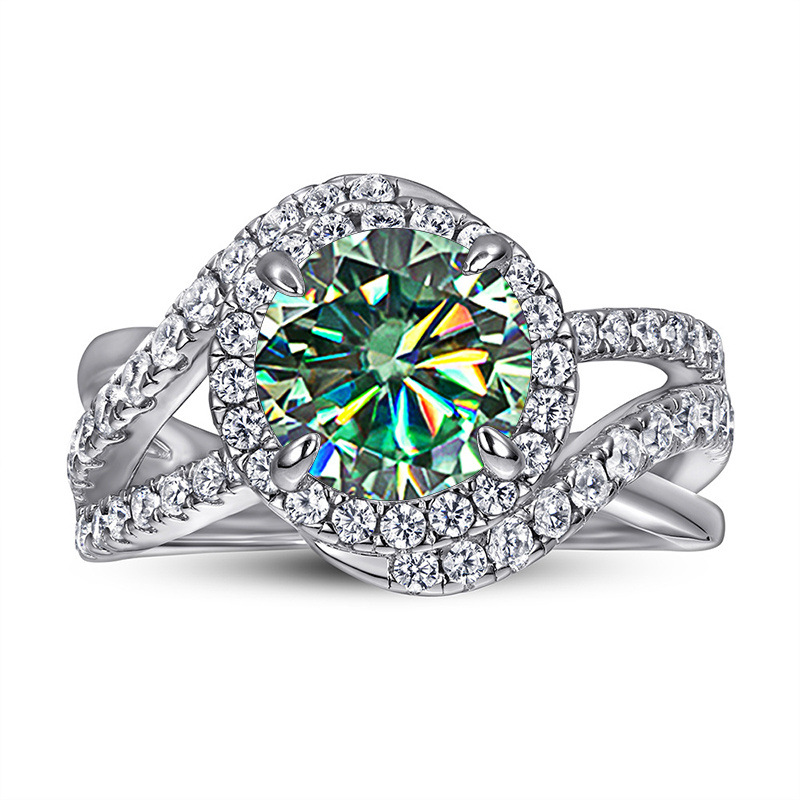 Comercio exterior Amazon nuevo S925 plata esterlina mujer anillo de piedra de moissanita para mujeres europeas y americanas exagerado brazo torcido anillo de boda cruzado