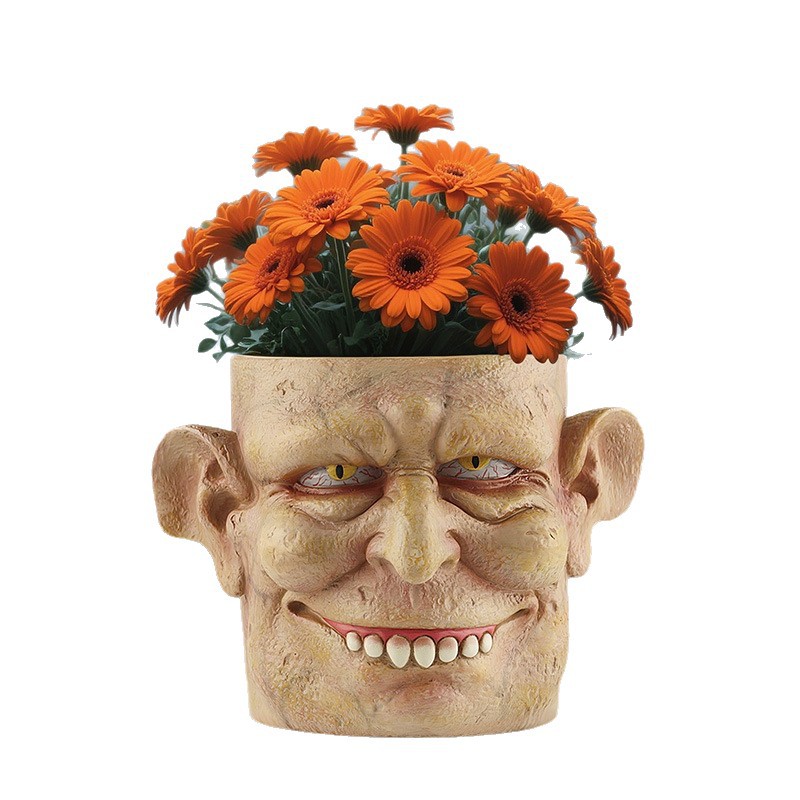  creative face Ghost Head funny horror expression resin flower pot garden desktop succulent green plant pot decoration