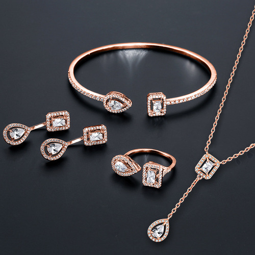 RAKOL wholesale bride dress jewelry set four-piece set with micro-paved zirconia accessories set one piece drop shipping