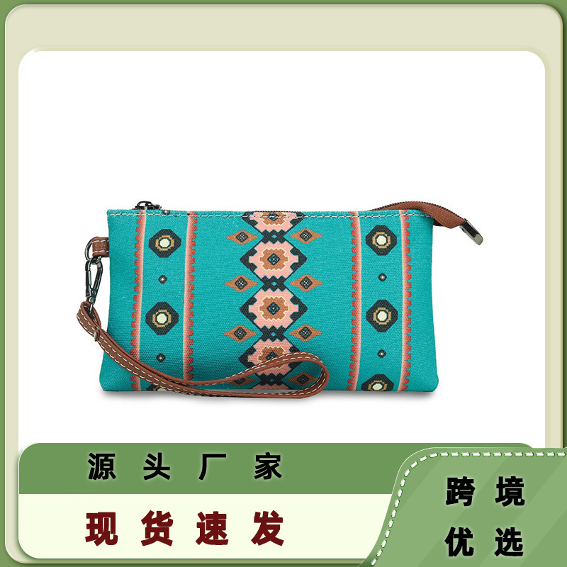 Cross-border Hot-selling Bohemian Printed Women Wallet ID Card Storage Fashionable Portable Coin Purse Wristlet
