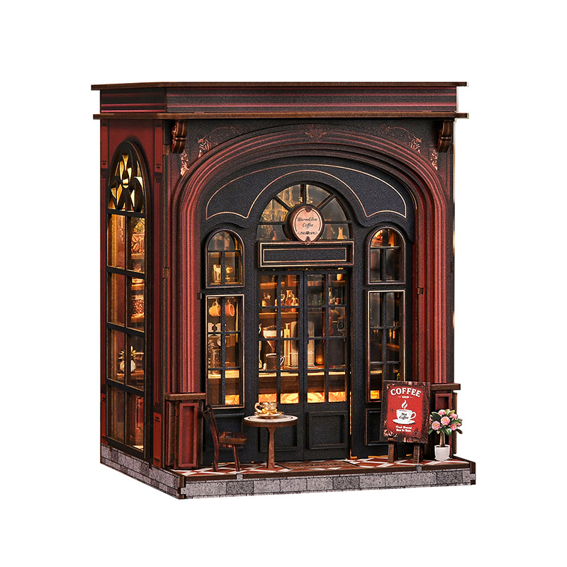 Nueva cabaña diy 3D estereoscópica café de luz caliente modelo ensamblado a mano libro de juguete cabaña regalo creativo image 4