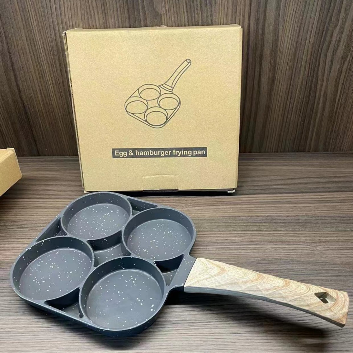 Sartén de hierro fundido de 18 cm con mango grande, sartén antiadherente de cuatro orificios para huevos, dumplings, desayuno, huevos, hamburguesas.