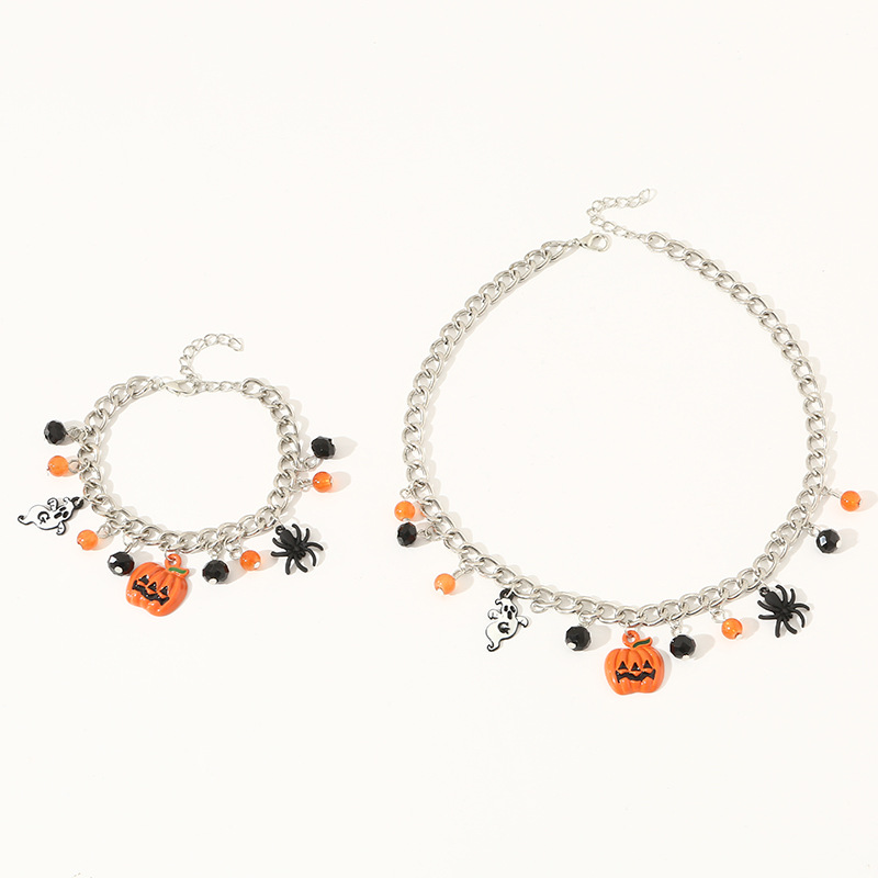 Halloween Accessoarer Dam Pumpa Halsband Set Armband Dammode Spider Ghost Accessoarer_voghion.com