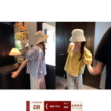 im向 棉麻木耳边甜美娃娃衫女夏泡泡袖打揽