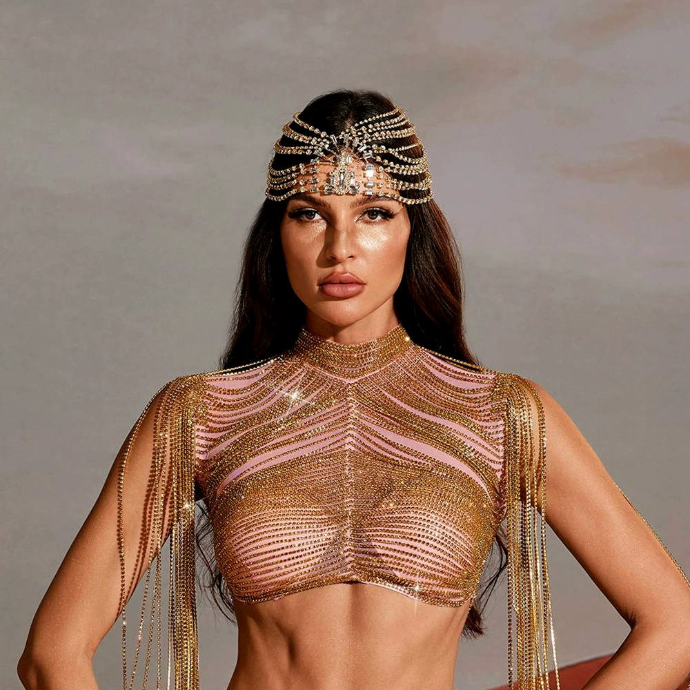 Трансграничный взрывной головной убор со стразами Сетчатая цепь для волос Европейская и американская модная вечеринка многослойный головной убор женский Hair chain