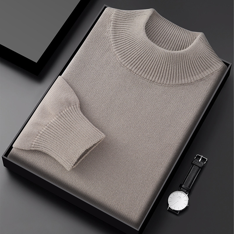 Foreign Trade Autumn and Winter Cotton Men's Half-turtleneck Flat Sweater Casual Business Cotton Knitted Base Shirt Inner Top