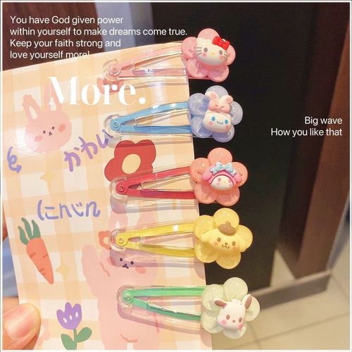 New Sanrio Flower Transparent Bamboo Dog Kuromi Cartoon Hair Clip for Students and Girls with Bangs