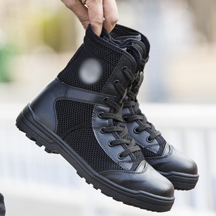 Black Training Boots, Land Warfare Outdoor Special Service Boots, High-Top Canvas Field Tactical Shoes, Summer Mesh Boots, Military Training and Security Shoes