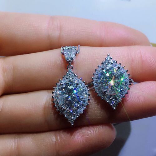 Live broadcast 3 carat large particle imitation American imported D color moissanite set ring pendant set for women