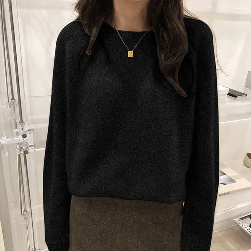 Women's Knitted Base Sweater for Spring and Autumn: Cozy, Stylish, Versatile, Loose-Fit, Casual Crew-Neck Pullover Perfect for Outfits