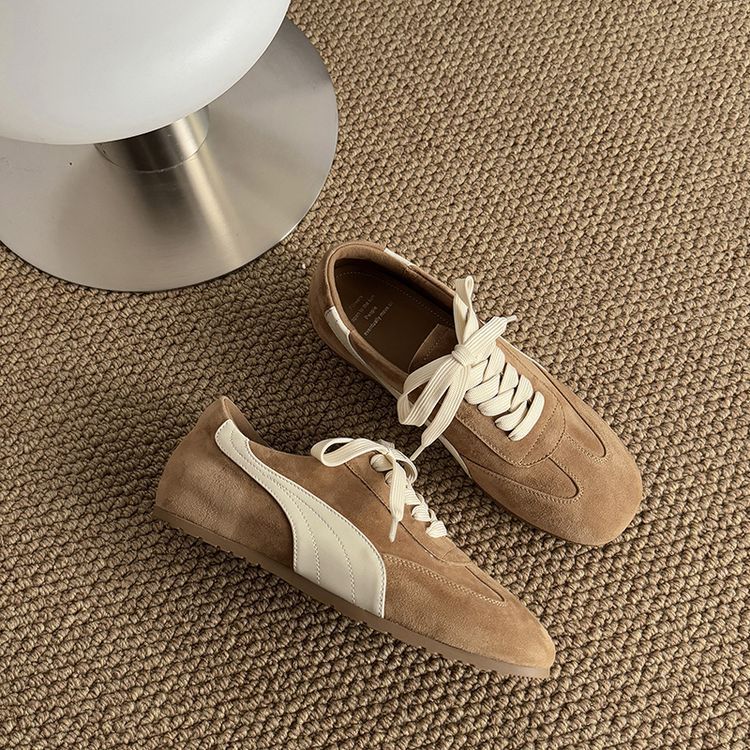 Women's Spring and Autumn New Square Toe Flat Sports Casual Forrest Gump Shoes Women's Lace-up Shoes