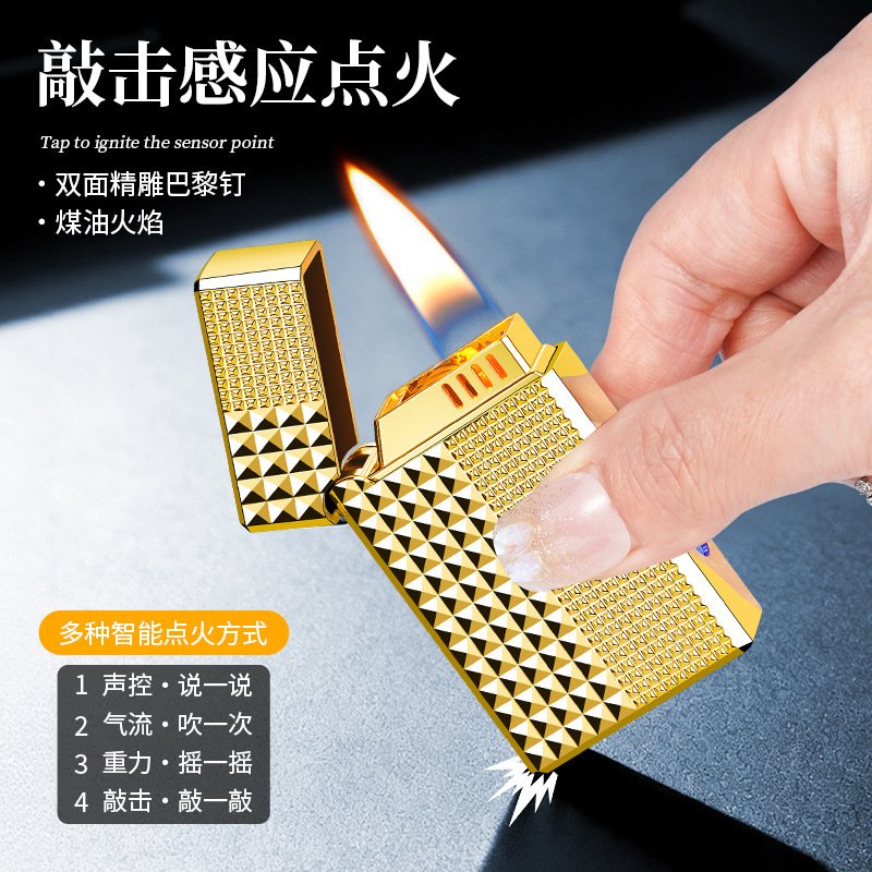 Paris Retro-Style High-End Voice-Controlled Smart Lighter with Metal Wear-Resistant Oil-Electric Hybrid and Transparent Oil Compartment