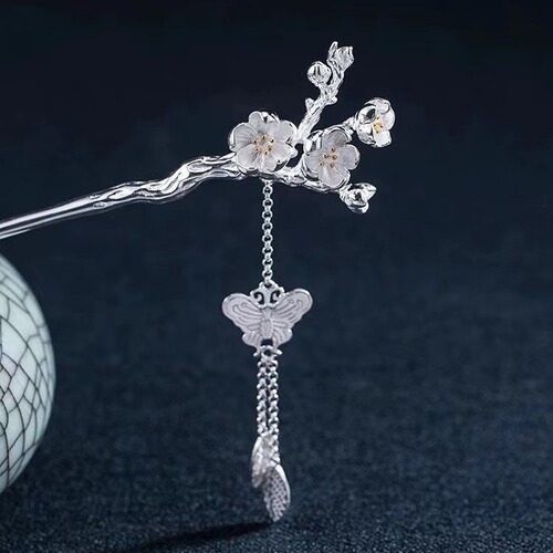 Silver-plated hairpin plum blossom hairpin hairpin retro style tassel sterling silver ancient hairpin headdress