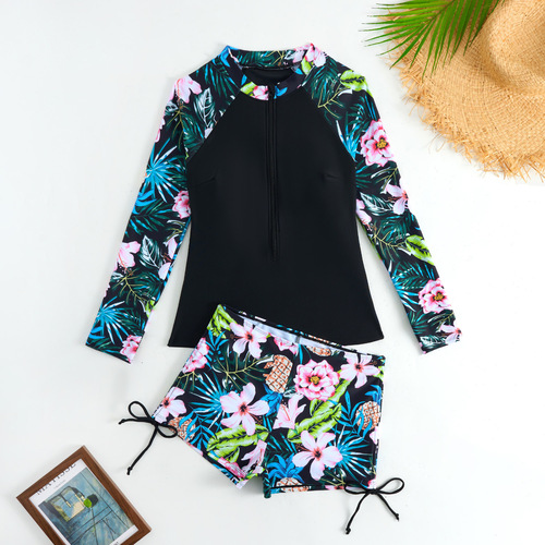 European and American Women's Long-Sleeved Separate Sports Competitive Printed Swimwear 2025 Women's Diving Suit