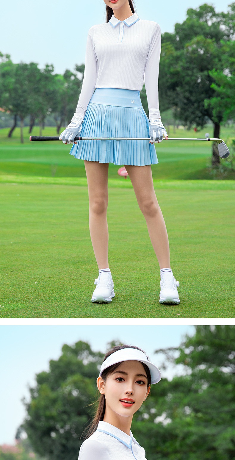 Áo polo nữ dài tay lụa băng mát mặc golf mùa xuân hè — YF797-áo đen, YF797-áo trắng, Áo YF797 trắng (lụa lạnh siêu mỏng), YF797-Áo đen (lụa lạnh siêu mỏng) chi tiết 5
