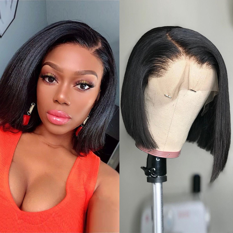 In-Stock Wholesale Cross-Border European and American Women's Hot-Selling Cute Bob Short Straight Hair Lace Front Synthetic Wig