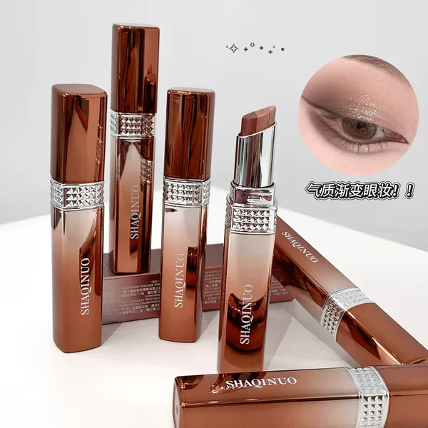 Shaqinuo One-Touch Three-Color Eyeshadow Stick, Lazy Eyeshadow Pen with Fine Shimmer, Non-Smudge Highlighter Pen
