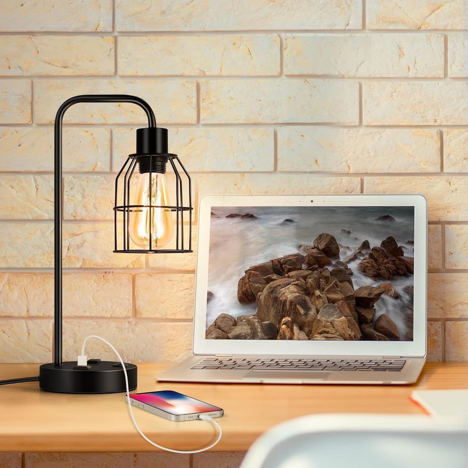 Transfronterizo Zhongshan lámparas dormitorio cabezal de cama para niños estudio atenuación táctil doble USB carga lámpara de escritorio atenuable