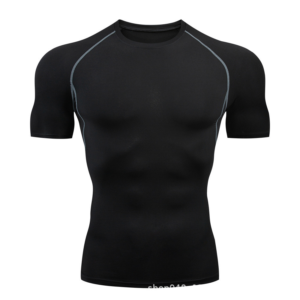 Fitness hombre camiseta de cuello redondo de baloncesto camiseta de fútbol de compresión de manga corta blanco rojo