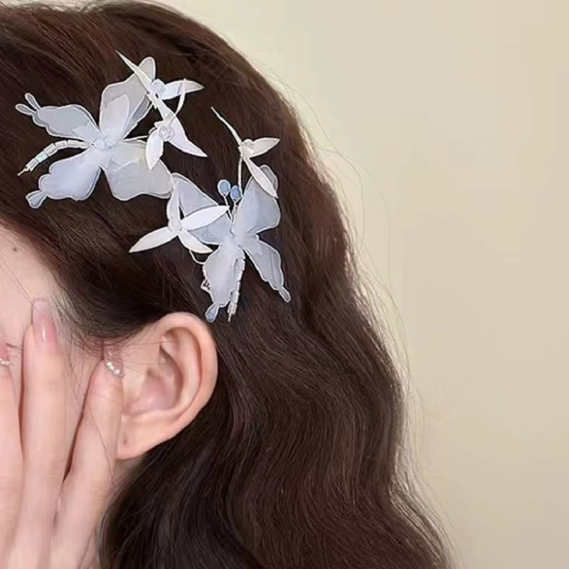 Заколка Hair Clip Shiffon 3D шифон бабочка, «утконосовая» зажим, лёгкий аксессуар для чёлки