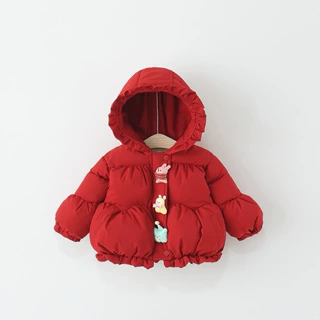 童装女童棉服外套冬季加厚加绒儿童女宝宝卡通连帽面包服小童棉袄