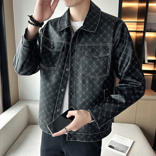 Spring and Autumn New Men's Leather Jacket Pu Lapel Jacket Motorcycle Jacket Youth Trendy Autumn and Winter New Handsome Fashion Casual
