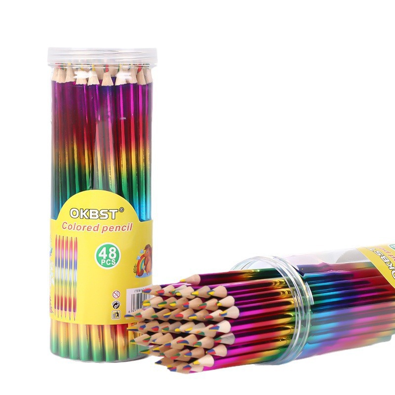 48 barril Arco Iris pluma de cuatro colores mismo núcleo Arco Iris pluma DIY graffiti creativo color lápiz Amazon Venta caliente